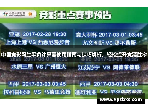 中国竞彩网胜平负计算器使用指南与技巧解析，轻松提升竞猜胜率